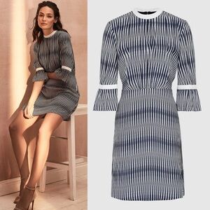 Reiss Nika Navy Zig Zag Print Tie Back Mini Dress Women’s Size UK 14 US 10 New